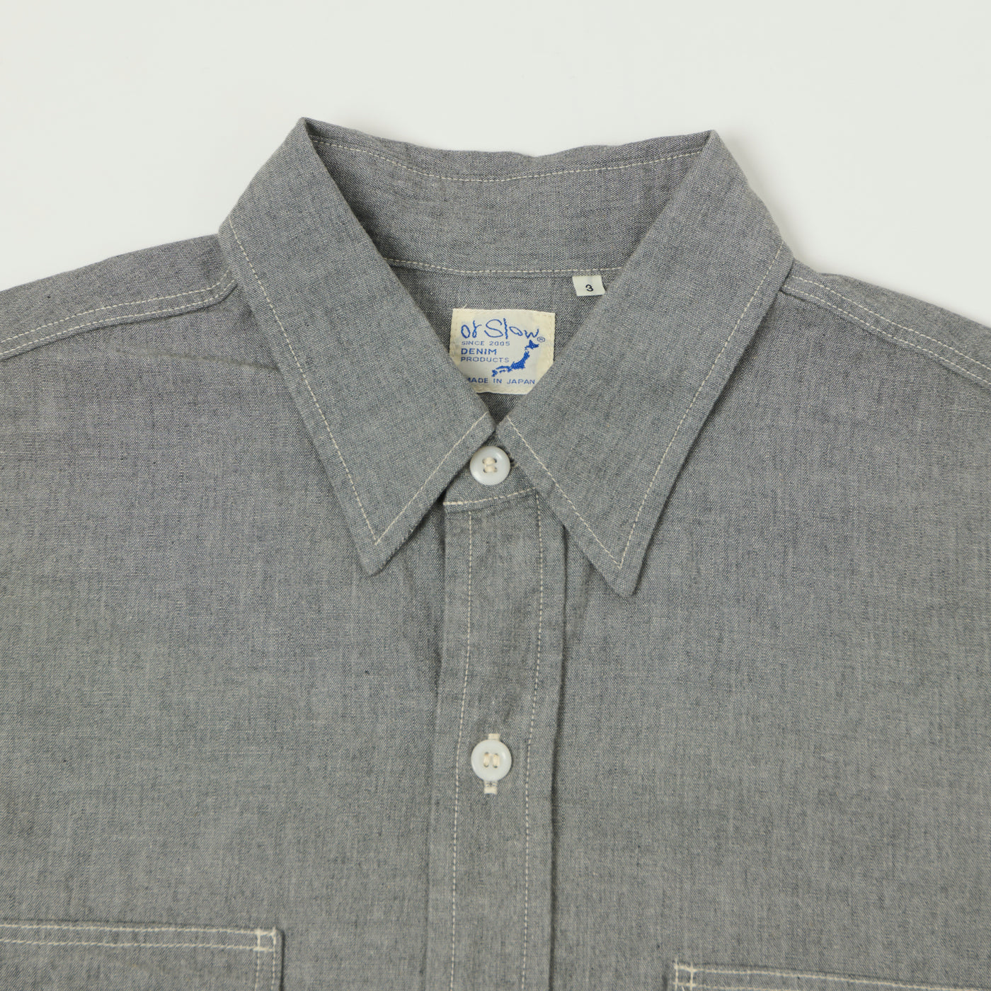 orSlow Short Sleeve Chambray Work Shirt - Grey