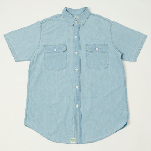 orSlow Short Sleeve Chambray Work Shirt - Bleach Wash