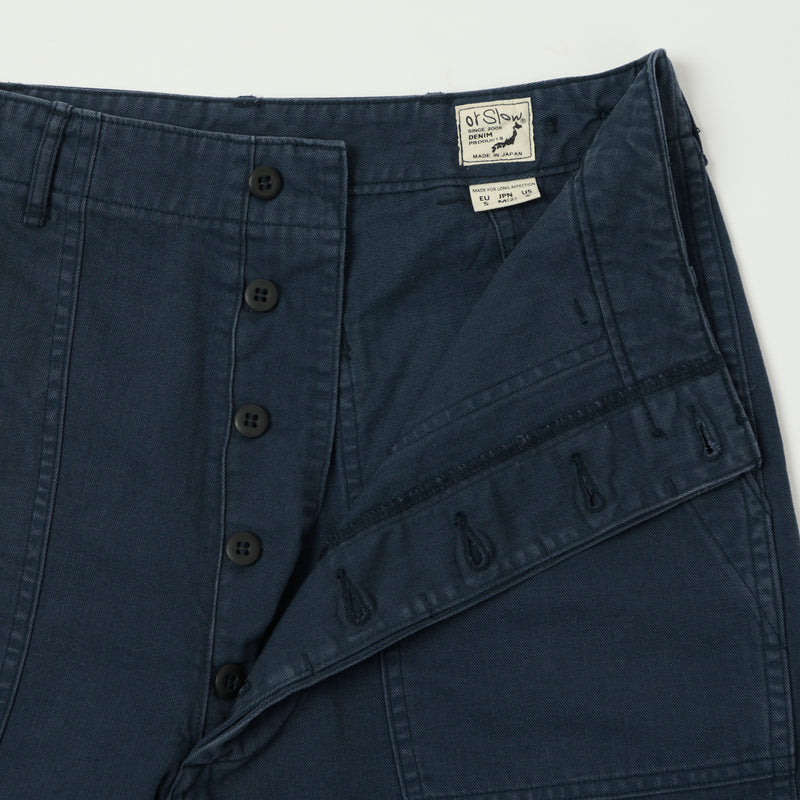 orSlow Herringbone Twill Summer Fatigue Shorts - Navy