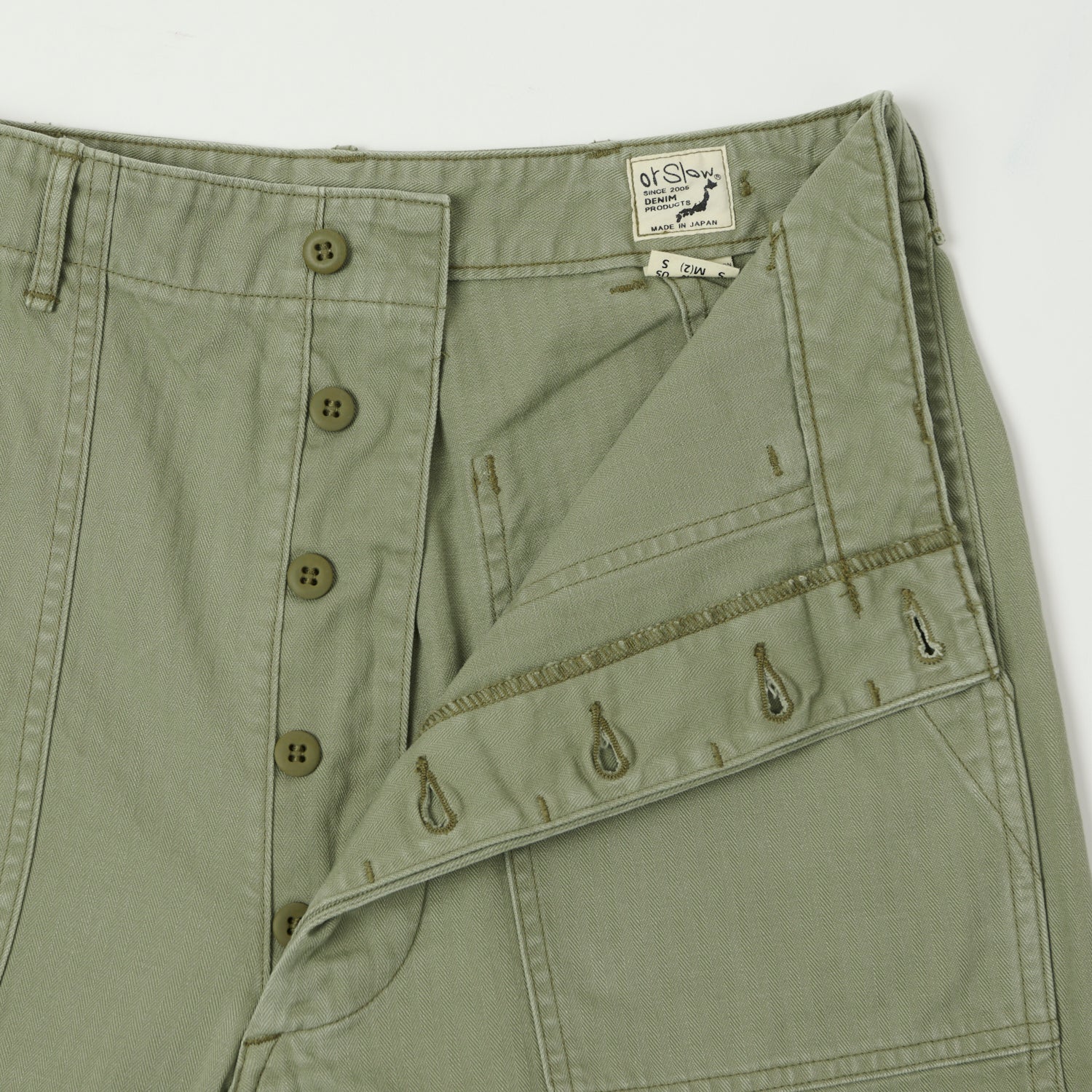 orSlow Herringbone Twill Fatigue Shorts - Green
