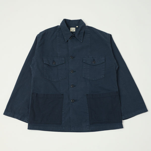 orSlow Herringbone Twill Contrast Pocket Overshirt - Navy