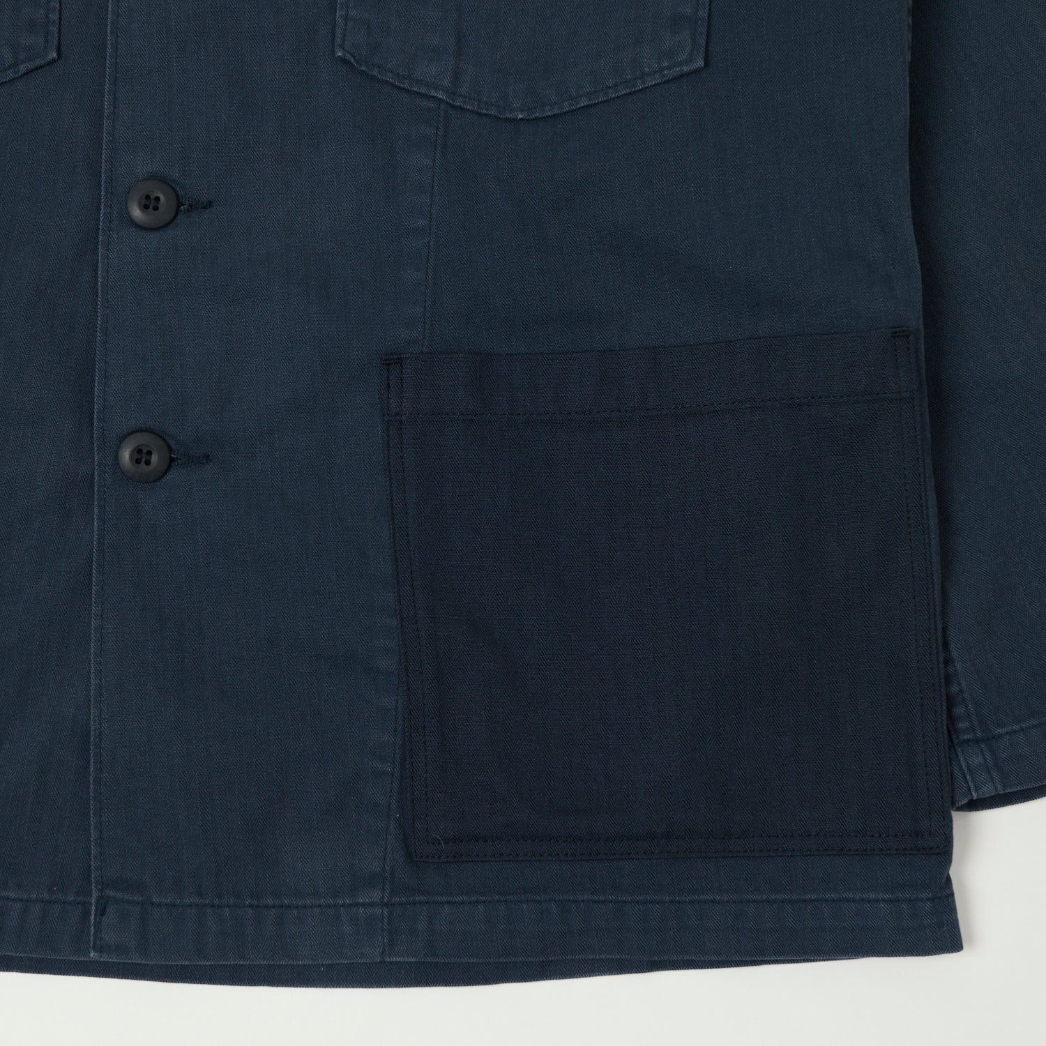 orSlow Herringbone Twill Contrast Pocket Overshirt - Navy