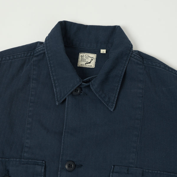 orSlow Herringbone Twill Contrast Pocket Overshirt - Navy