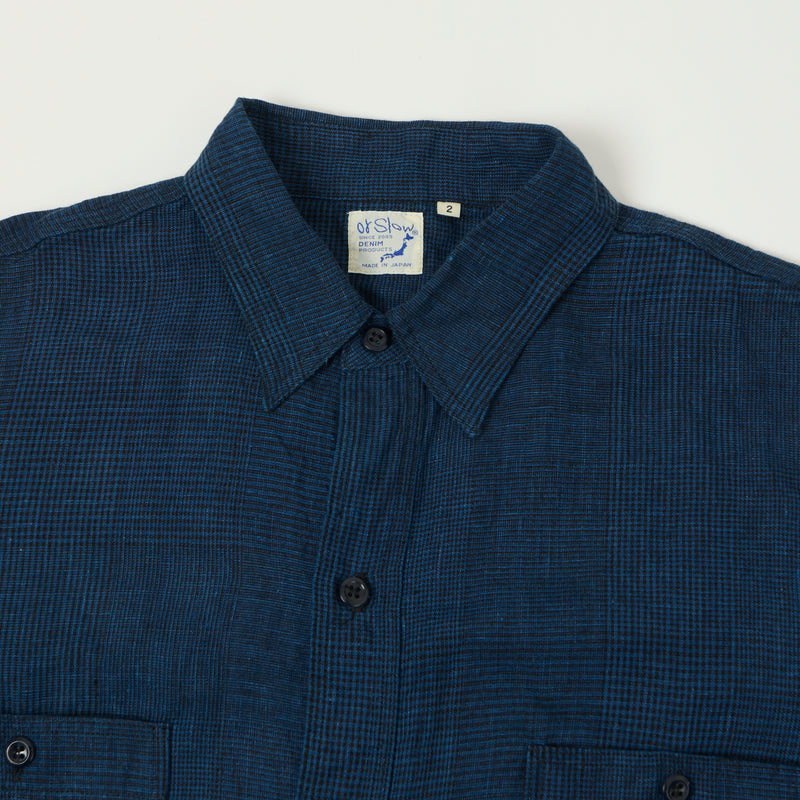 orSlow Relaxed Fit Linen Check Work Shirt - Indigo
