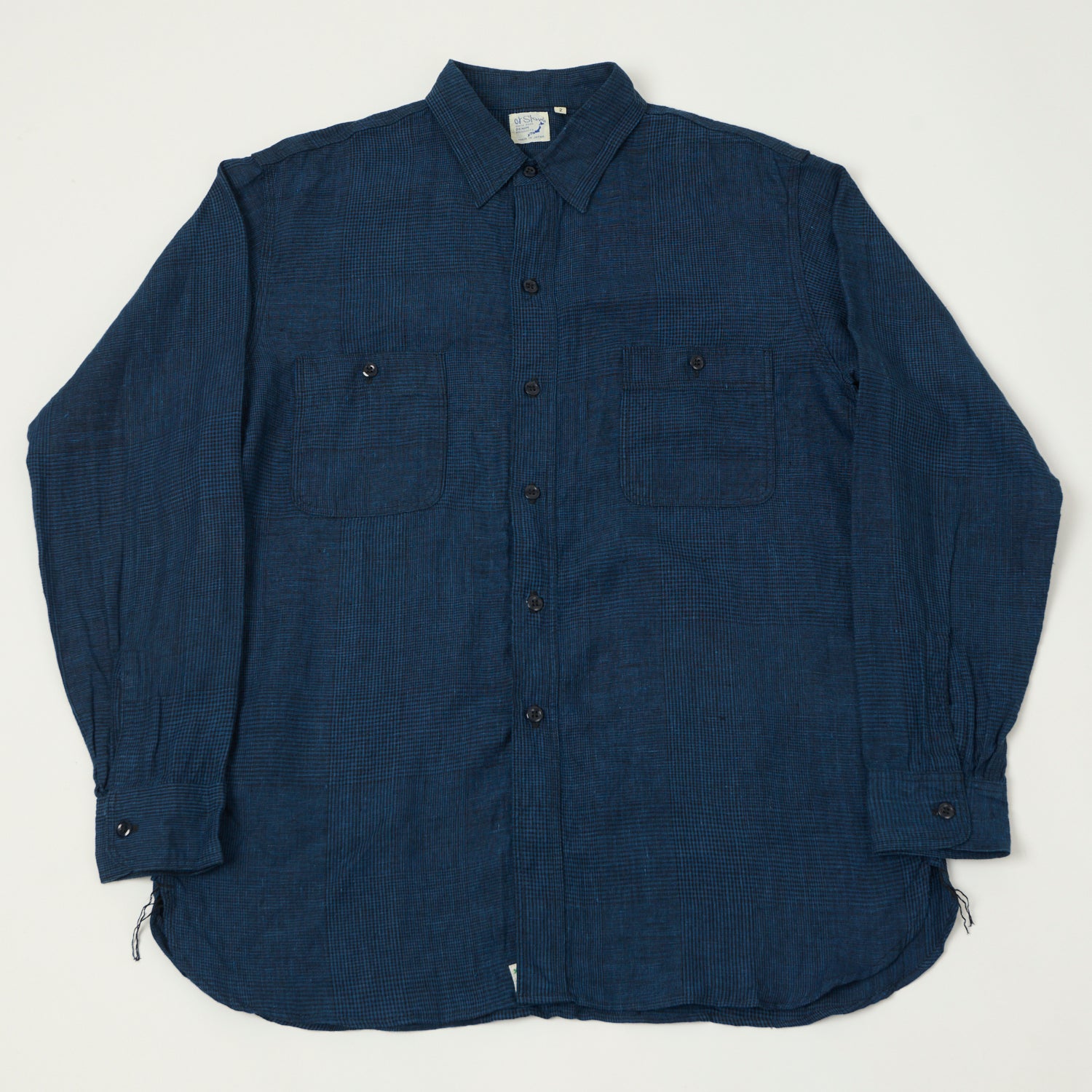 orSlow Linen Poplin Check Work Shirt - Indigo