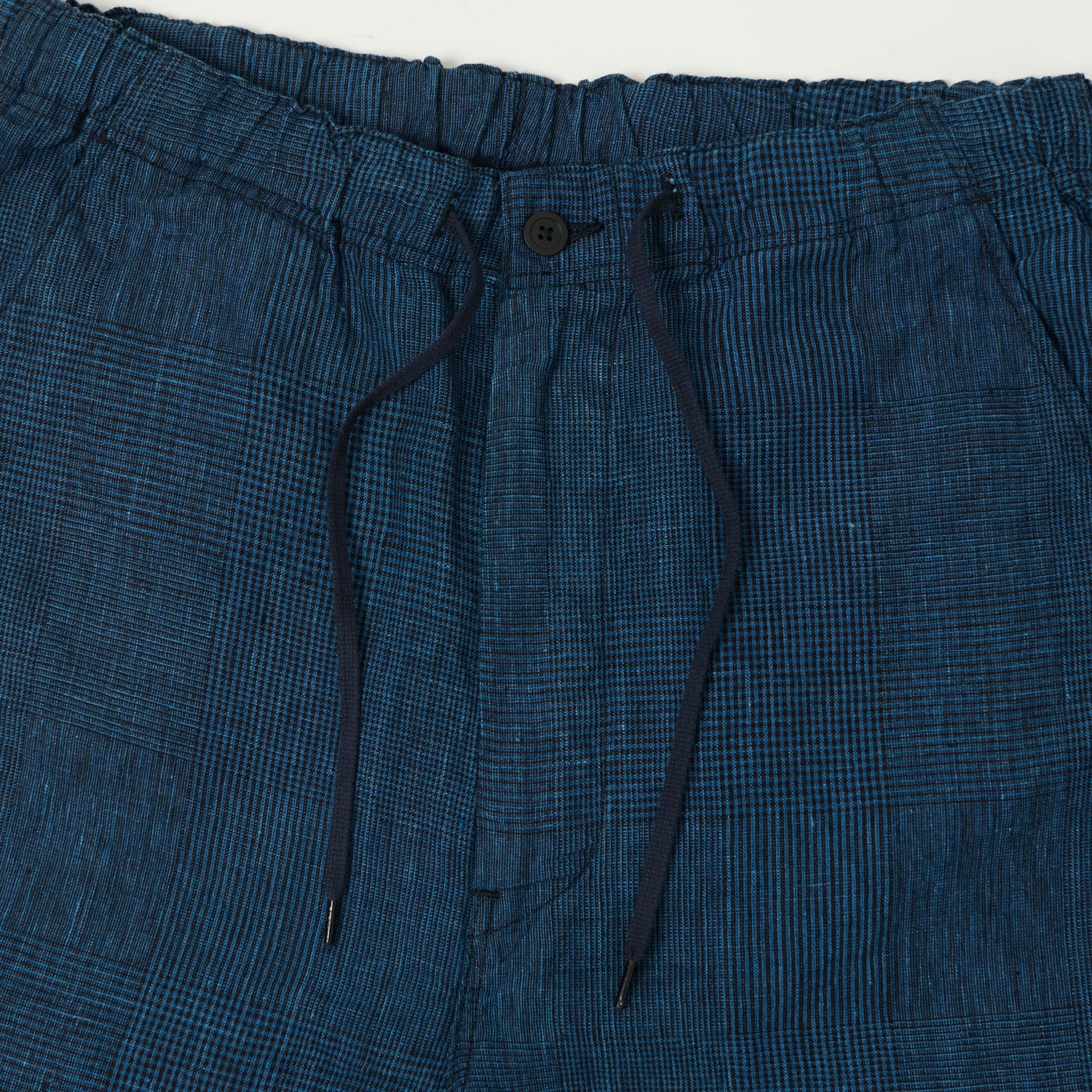 orSlow Linen Poplin Check New Yorker Shorts - Indigo Check