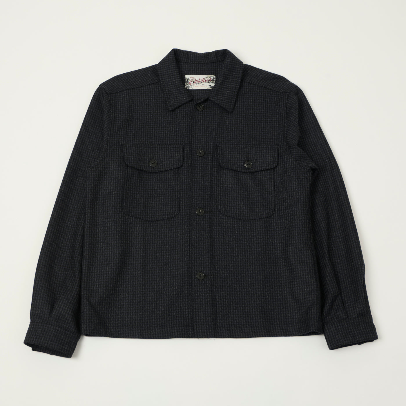 Outclass Wool Camp Shirt - Charcoal Houndstooth