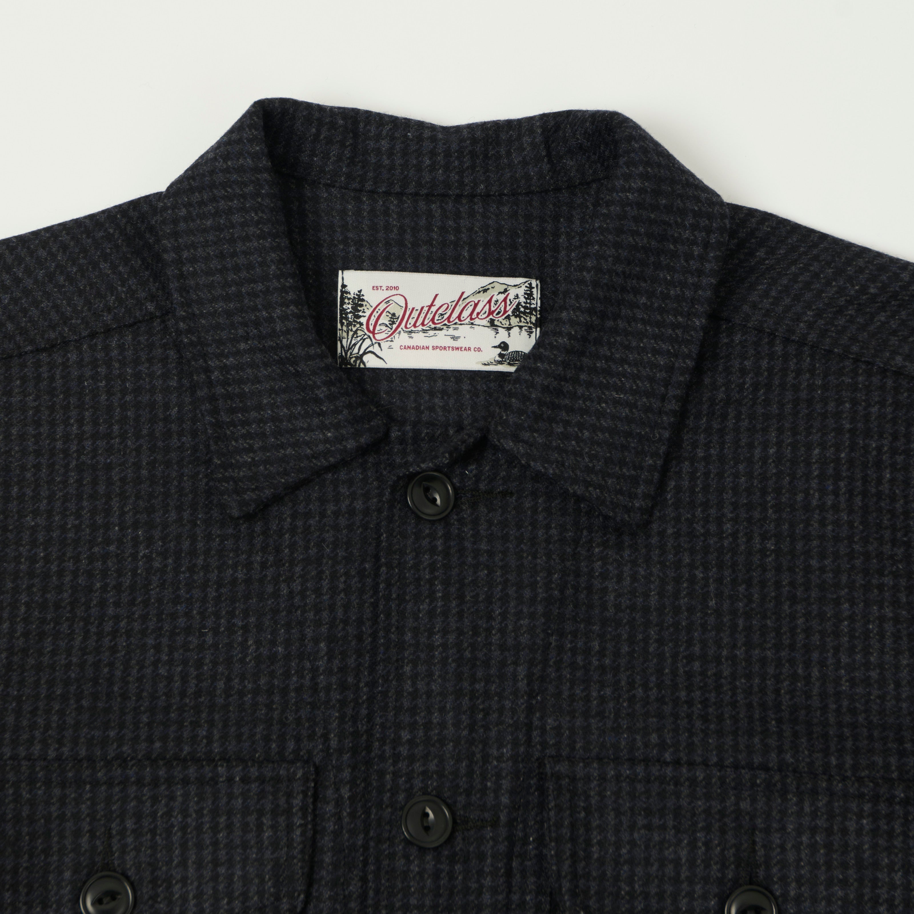 Outclass Wool Camp Shirt - Charcoal Houndstooth