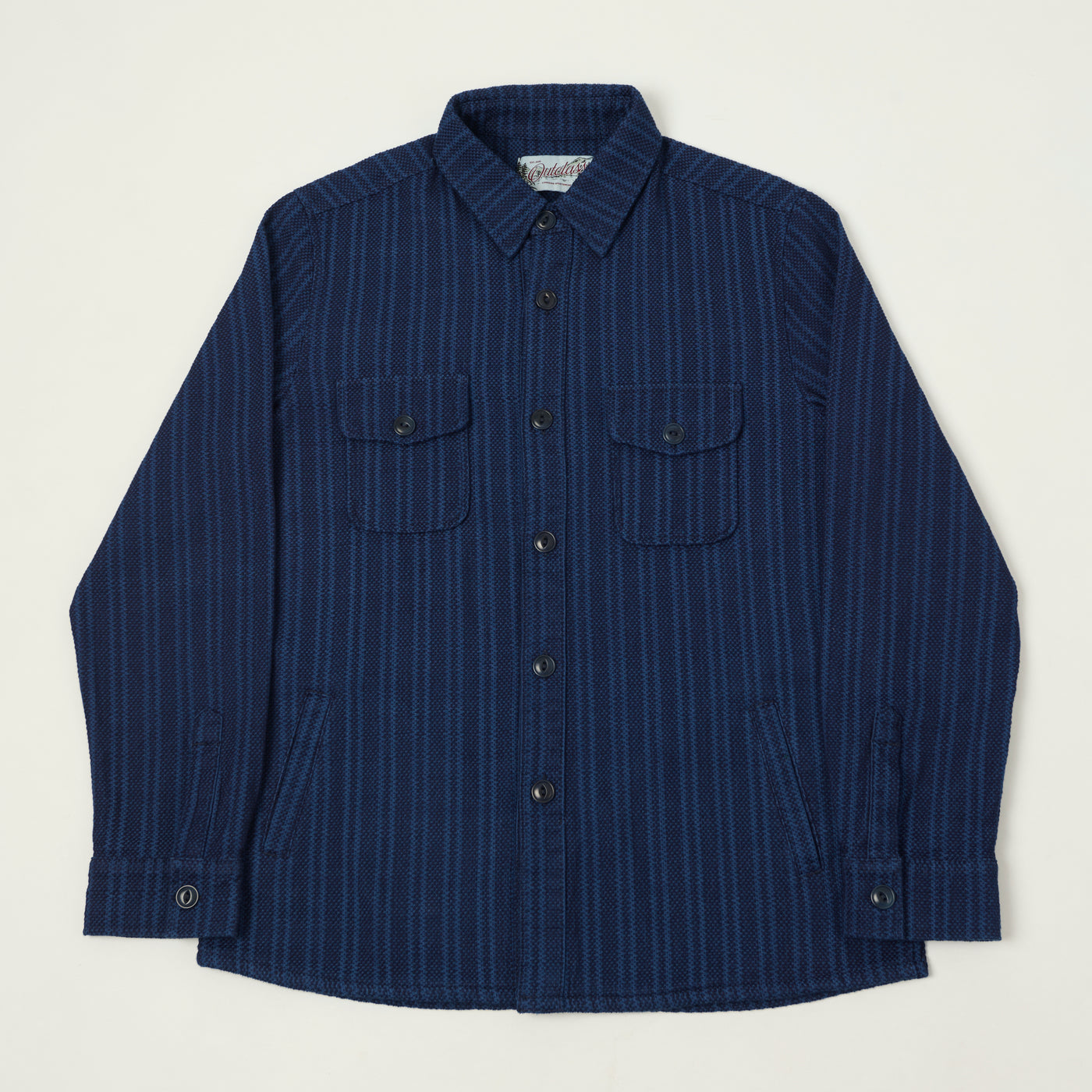 Outclass Sashiko Stripe Overshirt - Indigo