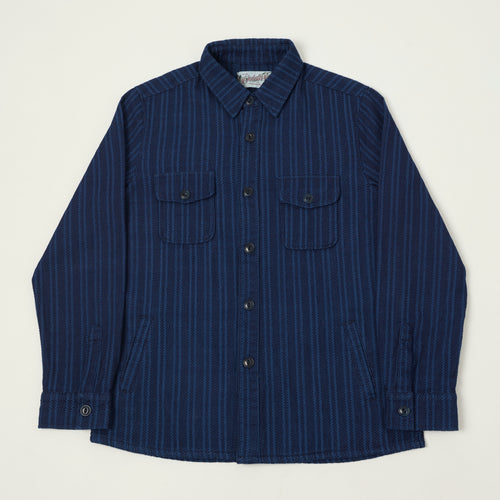 Outclass Sashiko Stripe Overshirt - Indigo