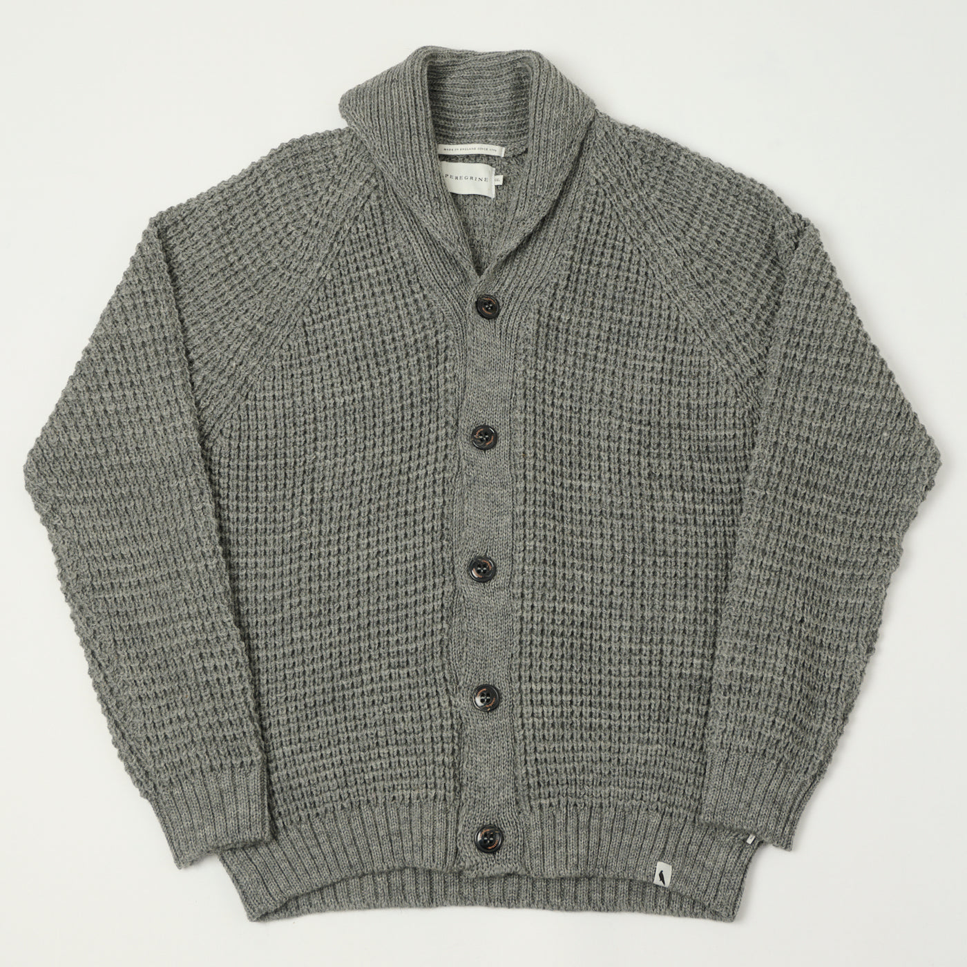 Peregrine Waffle Knit Shawl Collar Cardigan - Steel
