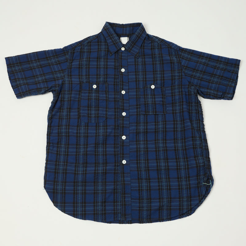 Post Overalls S/S No.6 Seersucker Shirt - Blue Plaid