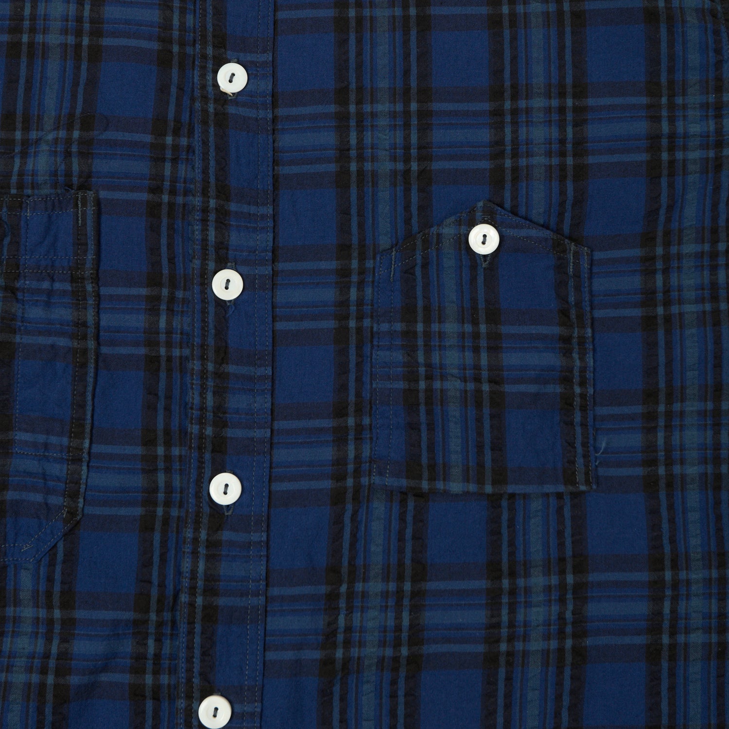 Post Overalls No.6 Seersucker Work Shirt - Blue Plaid