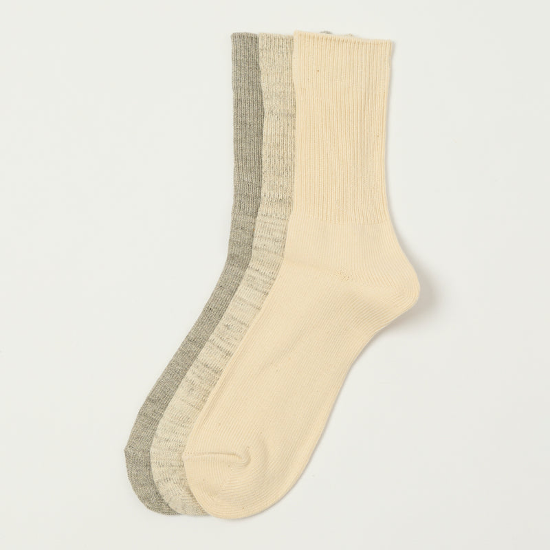 RoToTo Organic Daily 3 Pack Ribbed Crew Sock - Ecru/Grey