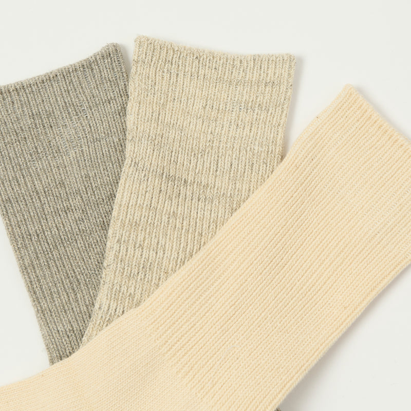 RoToTo Organic Daily 3 Pack Ribbed Crew Sock - Ecru/Grey