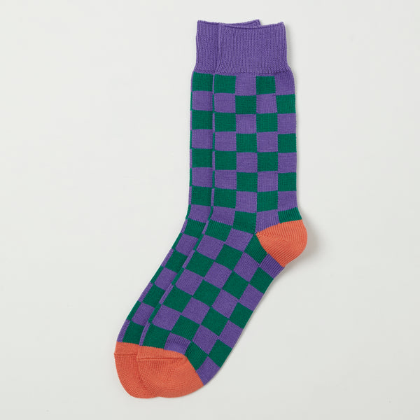 RoToTo Checkerboard Crew Sock - Purple/Green/Carrot