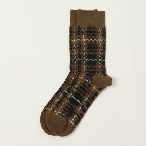Rototo Check Pattern Merino Socks - Brown/Black