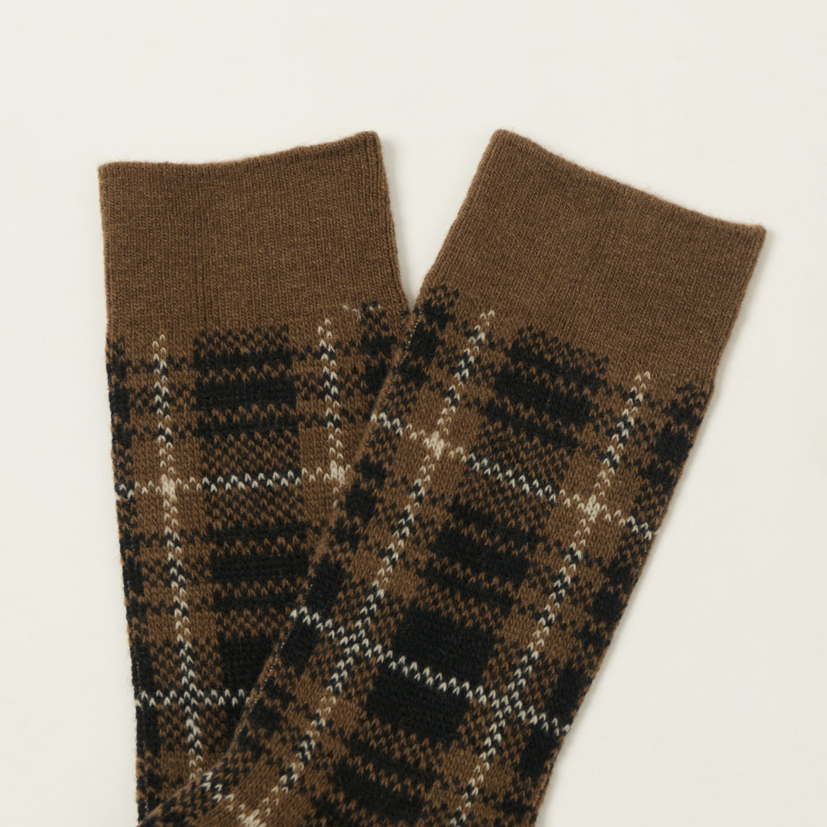Rototo Check Pattern Merino Socks - Brown/Black