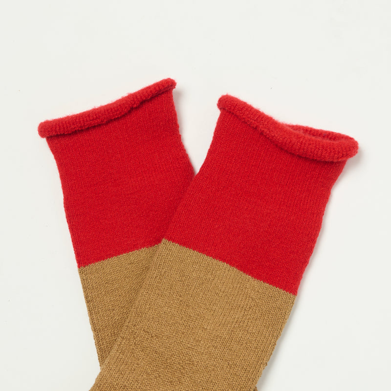 RoToTo Chunky Pile Boot Socks - Red/Camel