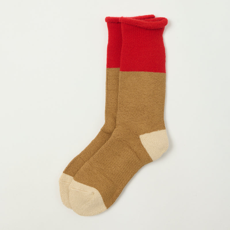 RoToTo Chunky Pile Boot Socks - Red/Camel