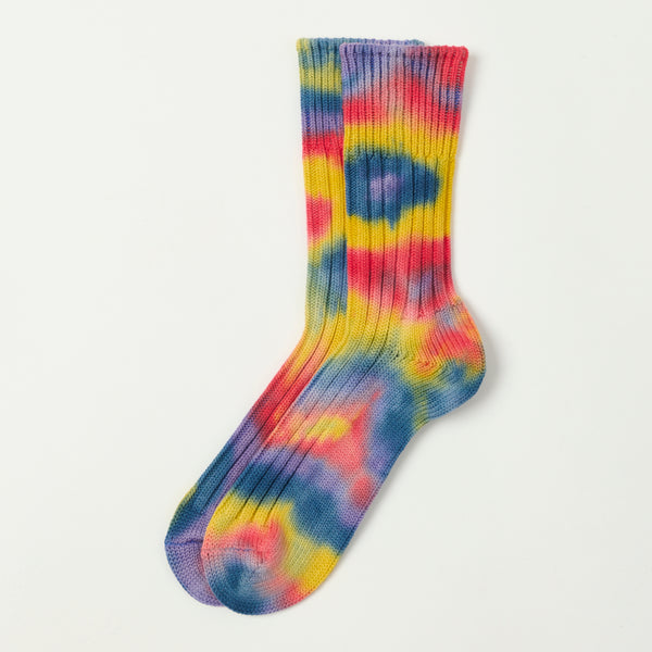 RoToTo 'Tie Dye' Chunky Ribbed Crew Sock - Red/Yellow/Blue