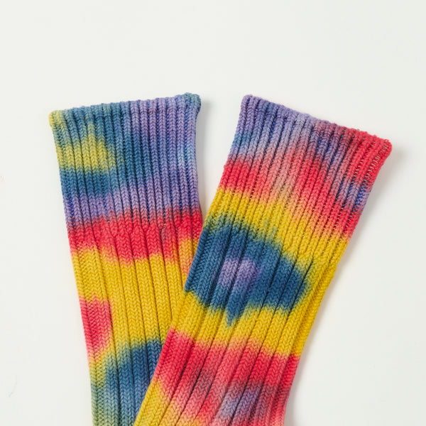 RoToTo 'Tie Dye' Chunky Ribbed Crew Sock - Red/Yellow/Blue