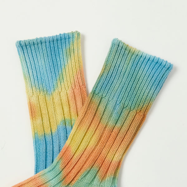 RoToTo 'Tie Dye' Chunky Ribbed Crew Sock - Orange/Light Blue/Light Yellow