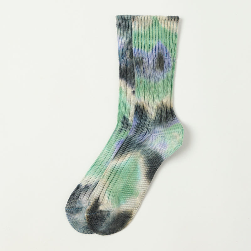 RoToTo 'Tie Dye' Chunky Ribbed Crew Sock - Black/Mint/Purple