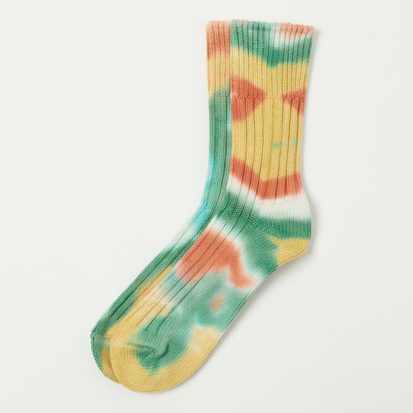 RoToTo 'Tie Dye' Chunky Ribbed Crew Sock - L. Red/Green/Yellow