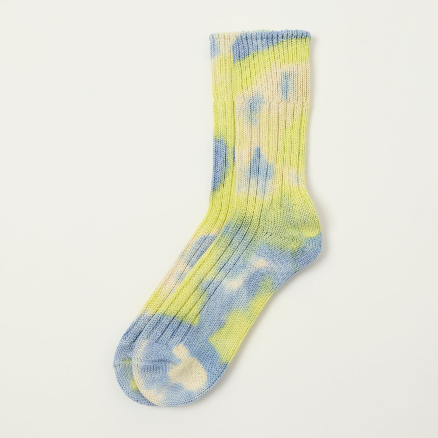 RoToTo Tie Dye Chunky Ribbed Crew Sock - Lime/Blue