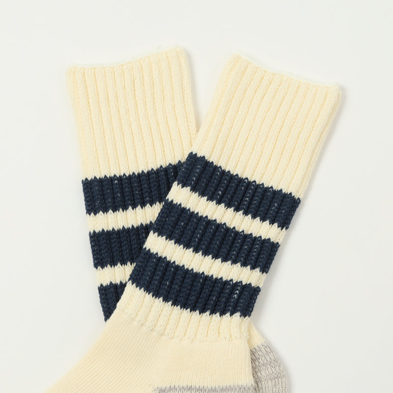 RoToTo Coarse Ribbed Oldschool Crew Sock - Navy