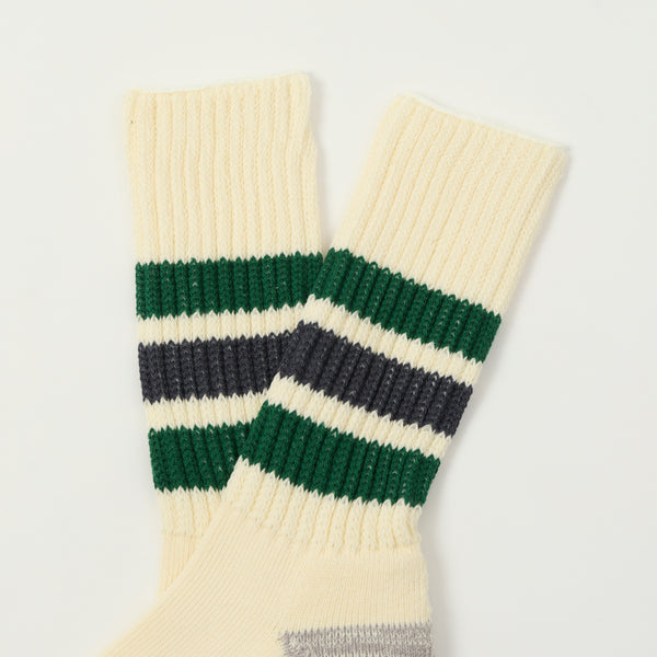 RoToTo Coarse Ribbed Oldschool Crew Sock - Green/Charcoal