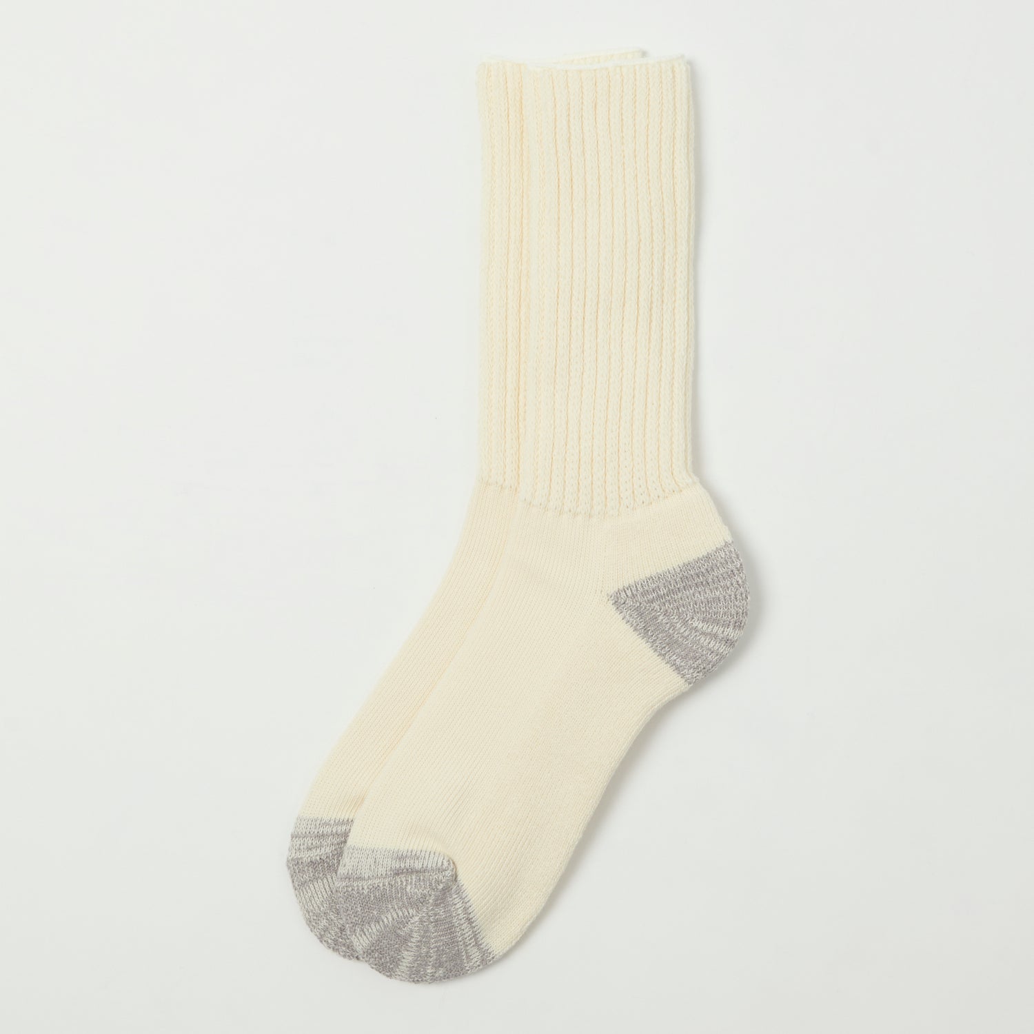RoToTo Coarse Ribbed Oldschool Crew Sock - Ecru
