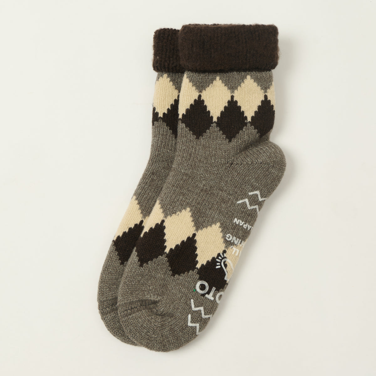 Rototo Diamond Comfy Room Socks - Brown/Dark Grey