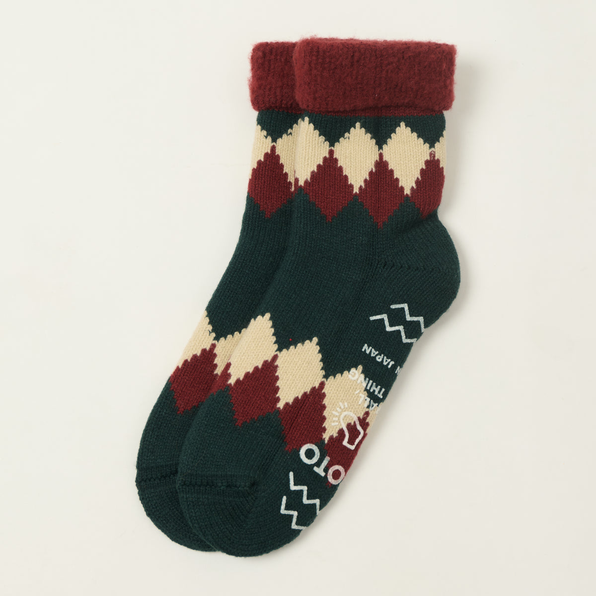Rototo Diamond Comfy Room Socks - Dark Red/Dark Green
