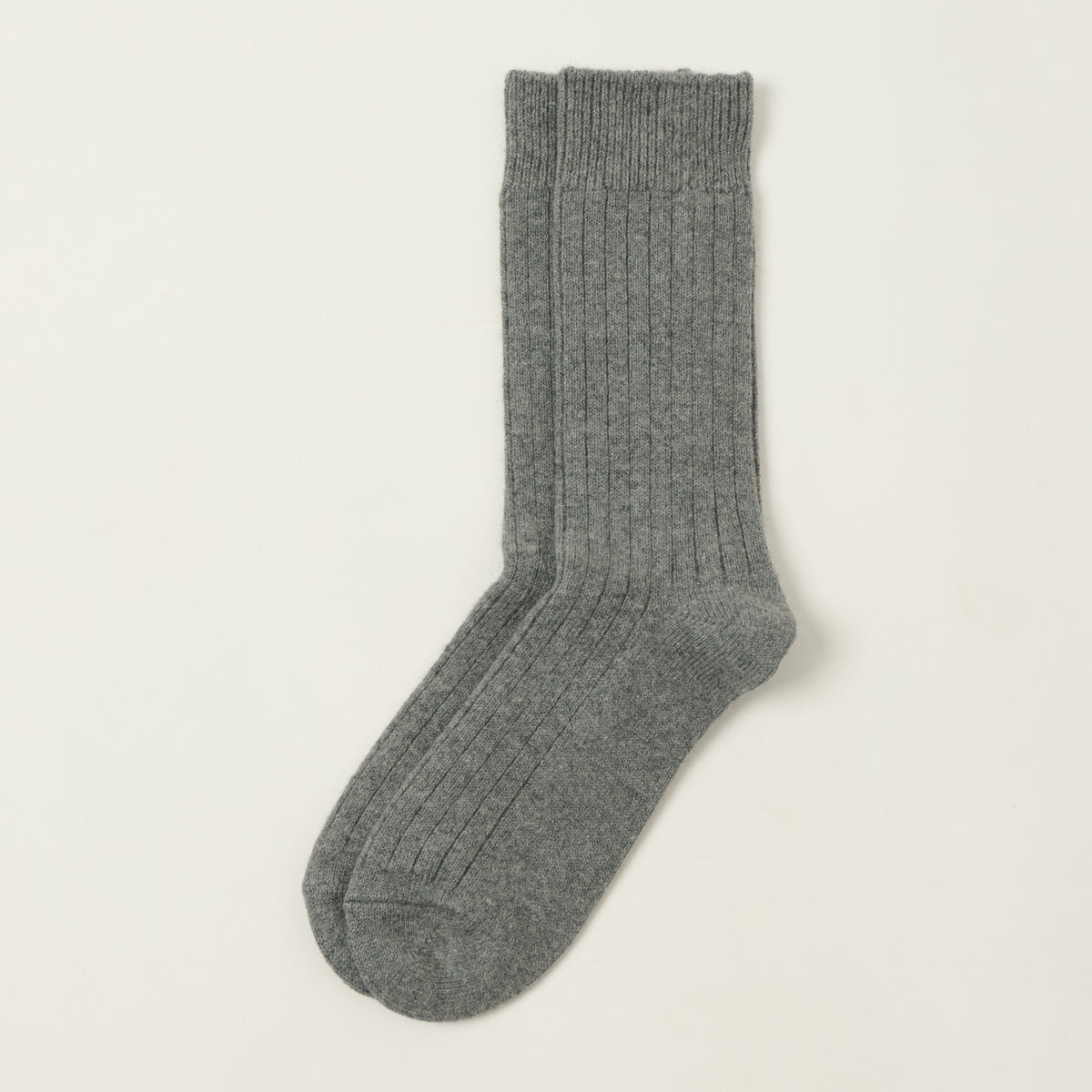 RoToTo Cotton Wool Ribbed Crew Sock - Grey