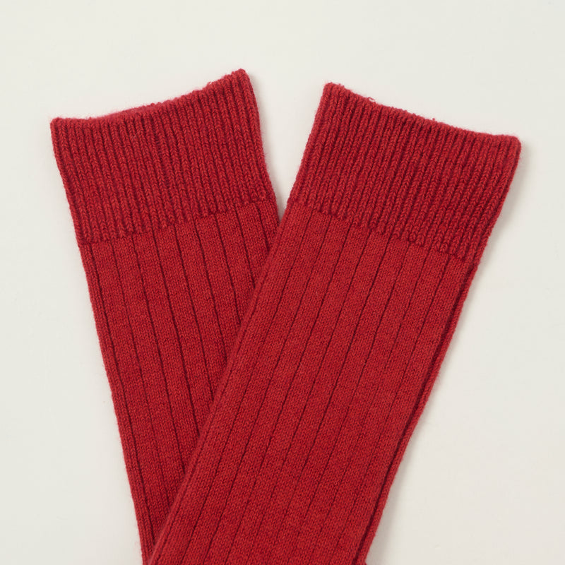Rototo Cotton Wool Ribbed Crew Socks - Red