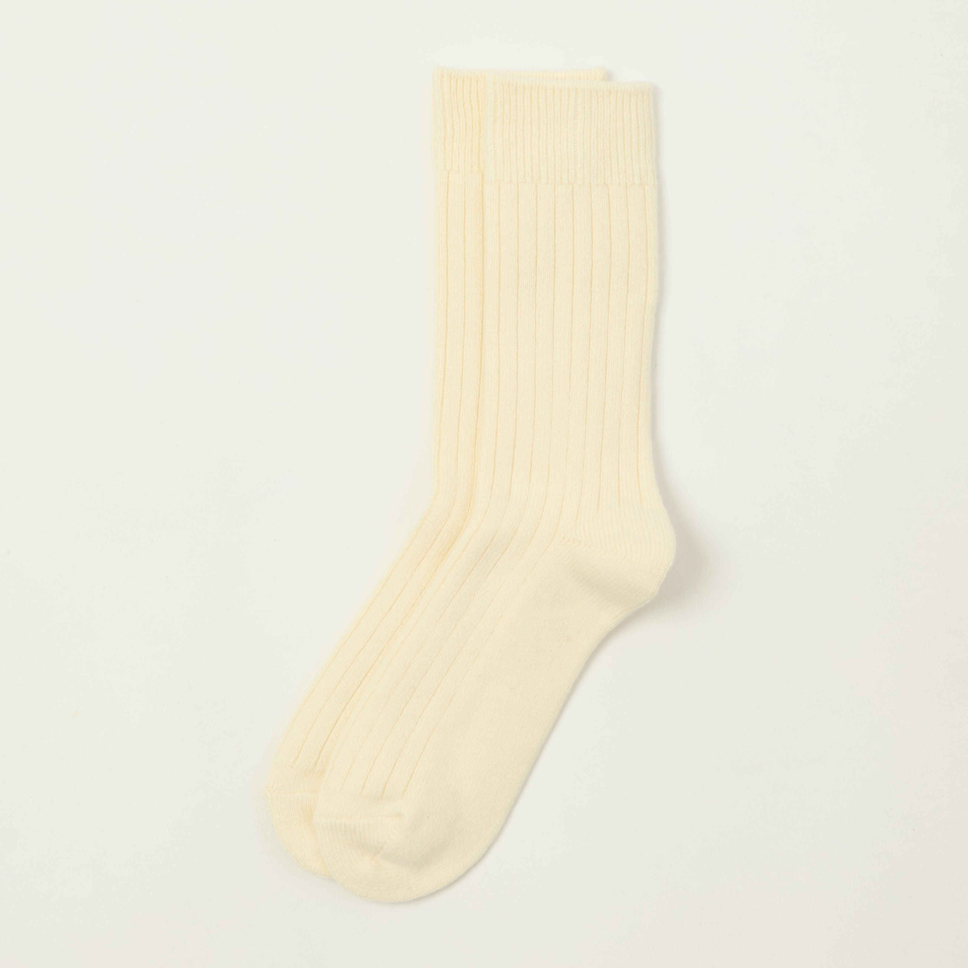 Rototo Cotton Wool Ribbed Crew Socks - White