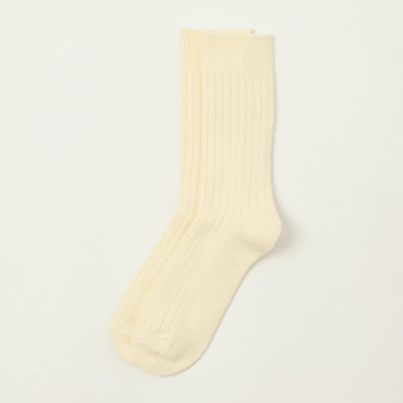 Rototo Cotton Wool Ribbed Crew Socks - White