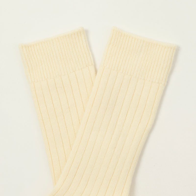 Rototo Cotton Wool Ribbed Crew Socks - White
