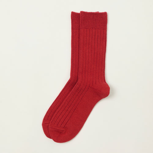 Rototo Cotton Wool Ribbed Crew Socks - Red