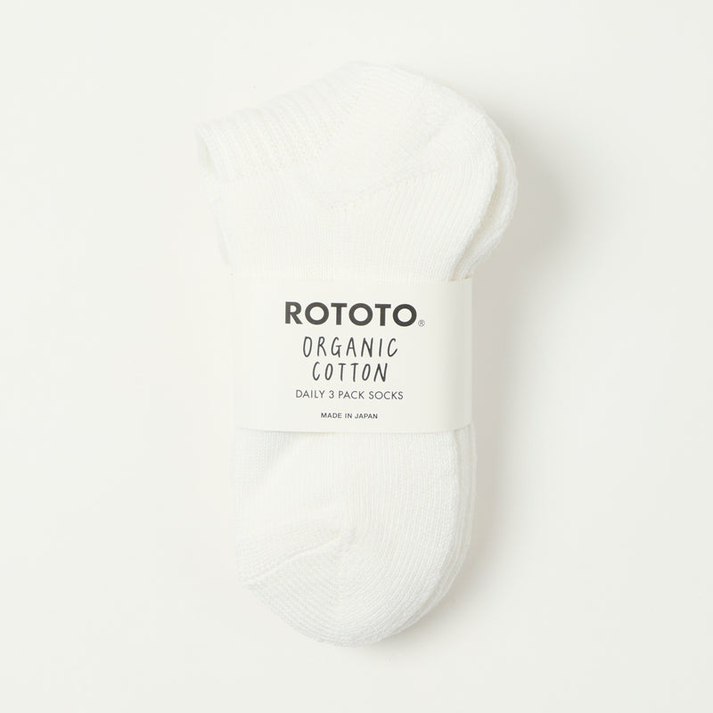 RoToTo Organic Daily 3 Pack Mini Crew Sock - White