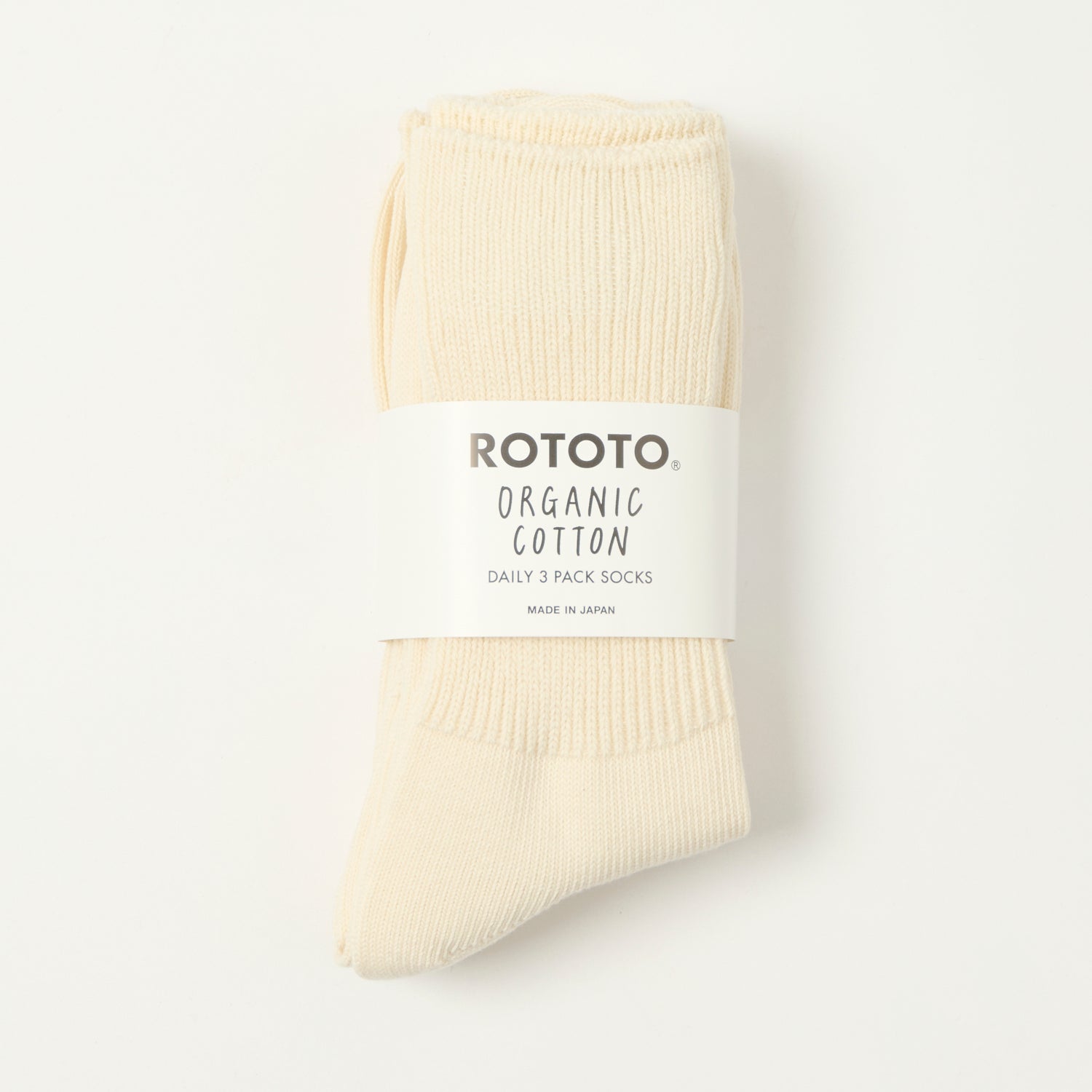 RoToTo Organic Daily 3 Pack Ribbed Crew Sock - Ivory
