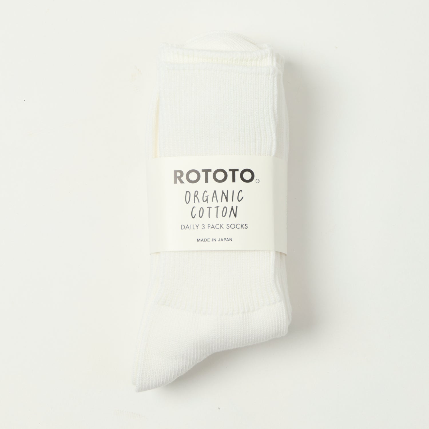 RoToTo Organic Daily 3 Pack Ribbed Crew Sock - White