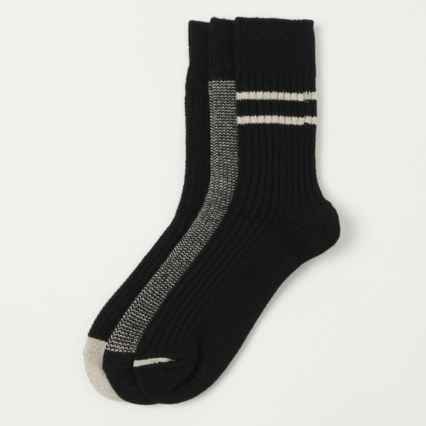 RoToTo Cotton/Wool Daily 3-Pack Sock - Black/Grey