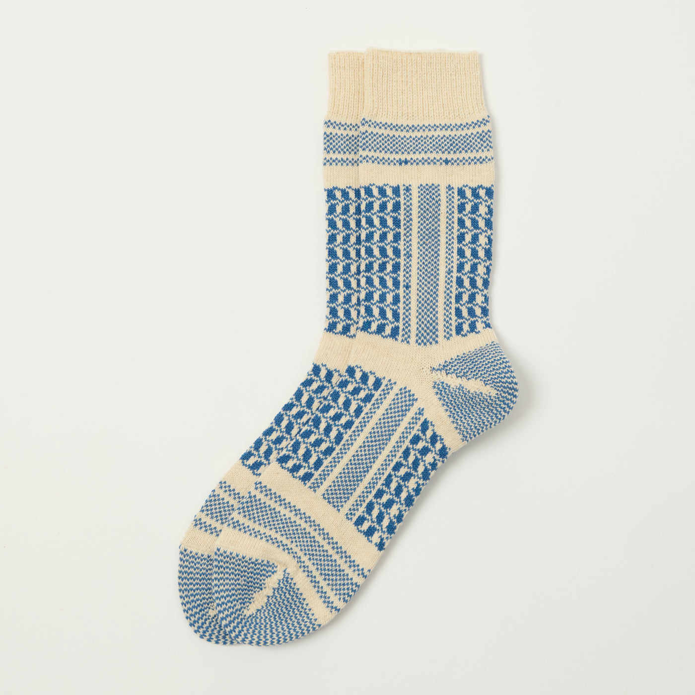 RoToTo Desert Scarf Pattern Socks - Ecru/Blue