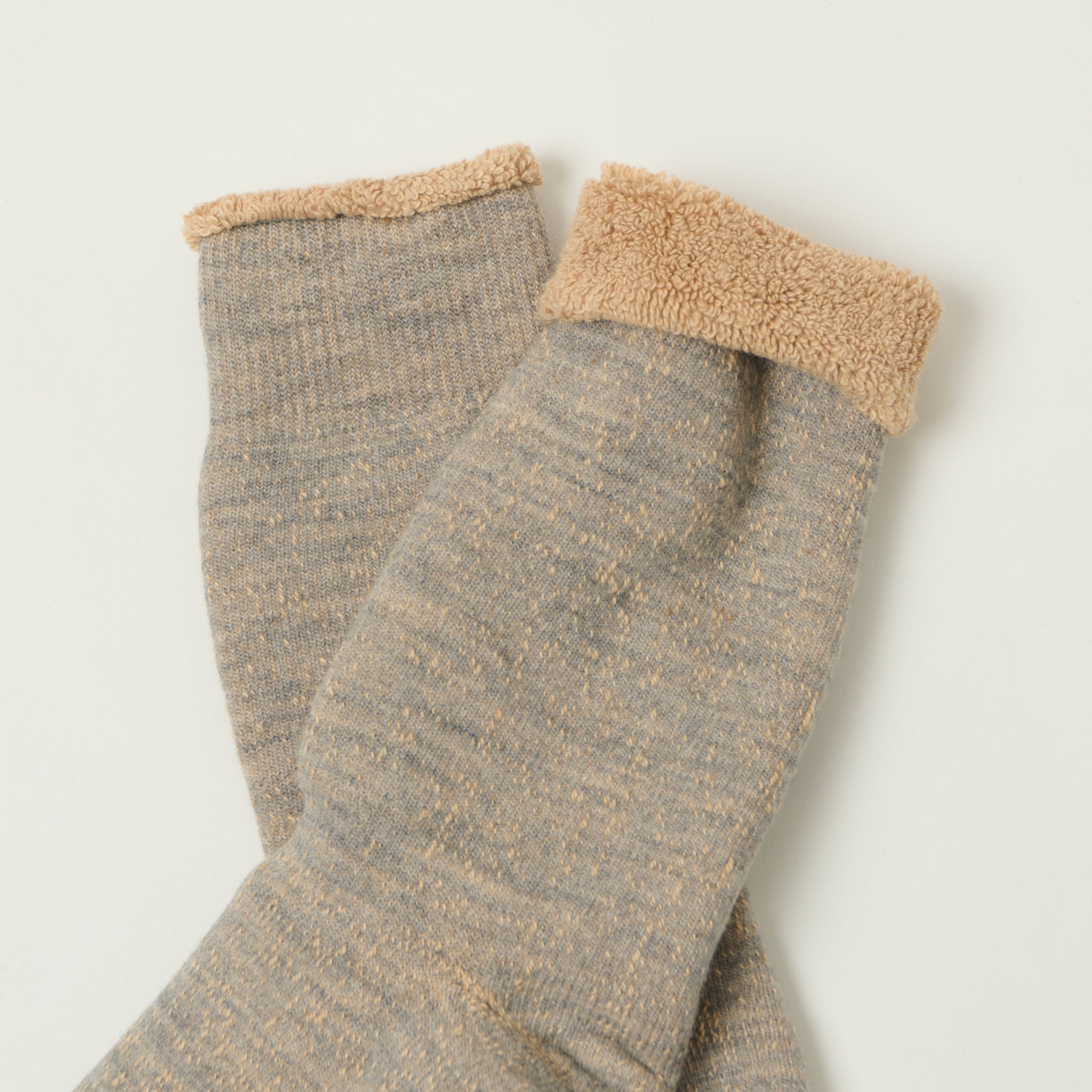 Rototo Double Face Crew Socks - Grey/Brown