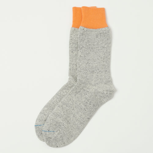 RoToTo Silk & Cotton Double Face Crew Sock - Light Orange/Light Grey