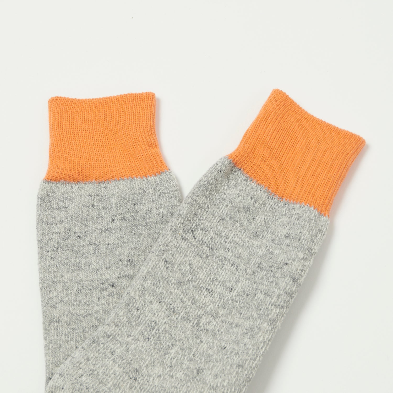 RoToTo Silk & Cotton Double Face Crew Sock - Light Orange/Light Grey