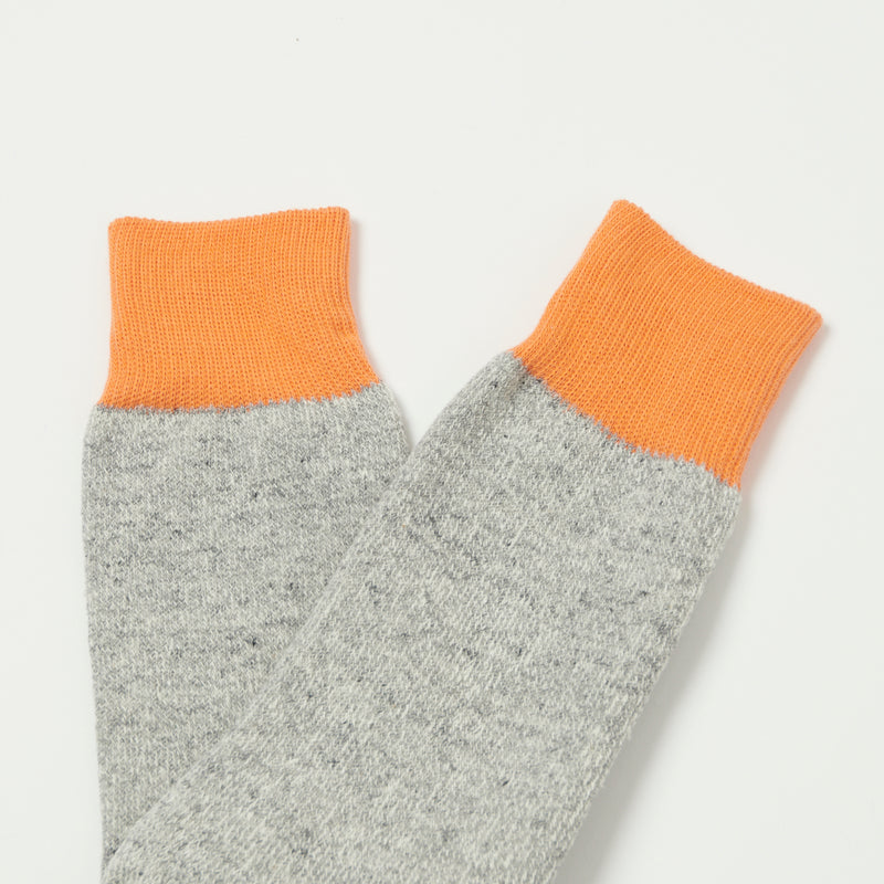 RoToTo 'Silk & Cotton' Double Face Crew Sock - Light Orange/Light Grey